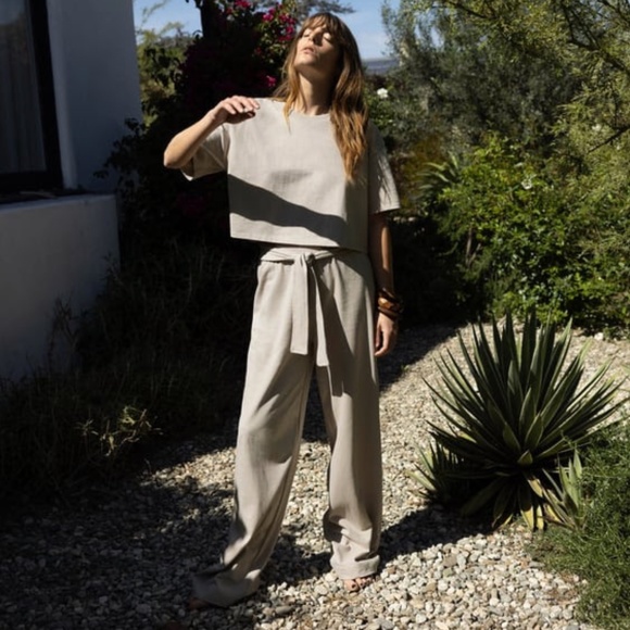NWT, Zara Set, Cotton Top and Cotton Tied Pants, Sand/Beige, Small - Picture 1 of 10